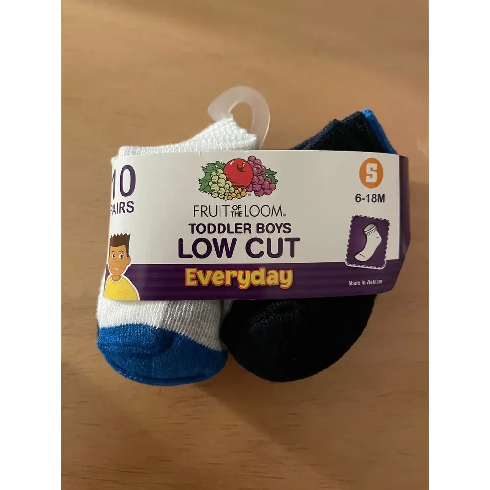 New Toddler Boys 10 Pairs Fruit of the Loom Everyday Low Cut Socks Small 6-18M